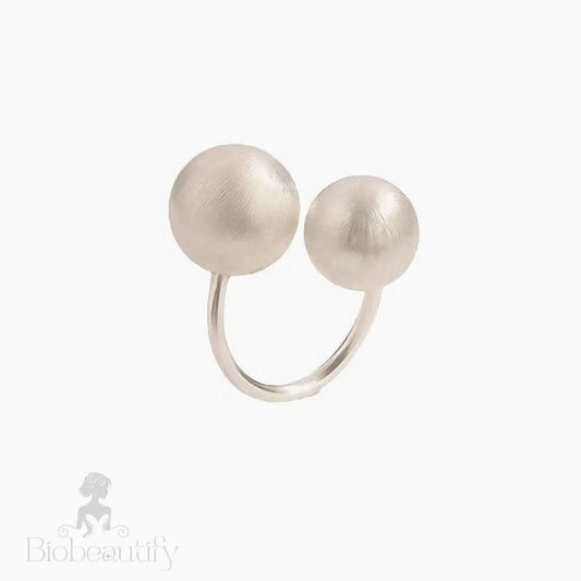 Satin Puffed Double Sphere Cuff Ring Silver / One Size