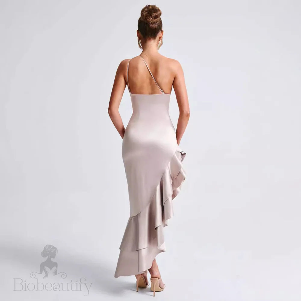 Satin Ruffle One-Shoulder Dress