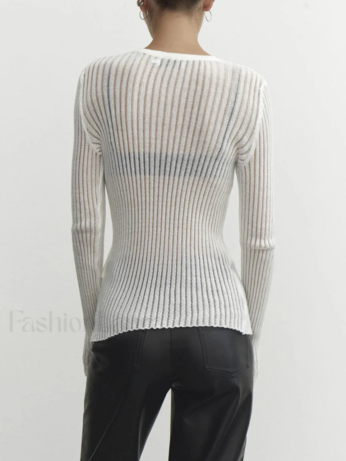 See Through Ribbed Mesh Top Knit Tops