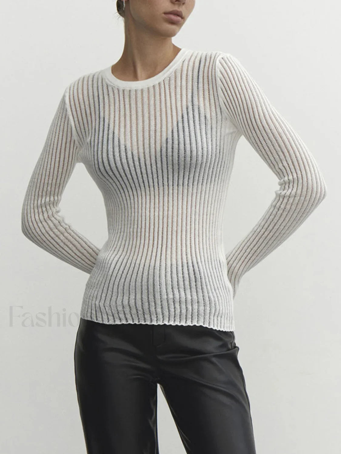 See Through Ribbed Mesh Top Knit Tops