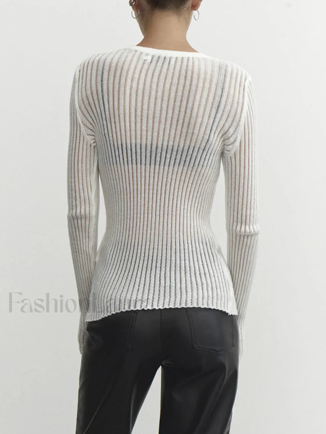 See Through Ribbed Mesh Top Knit Tops