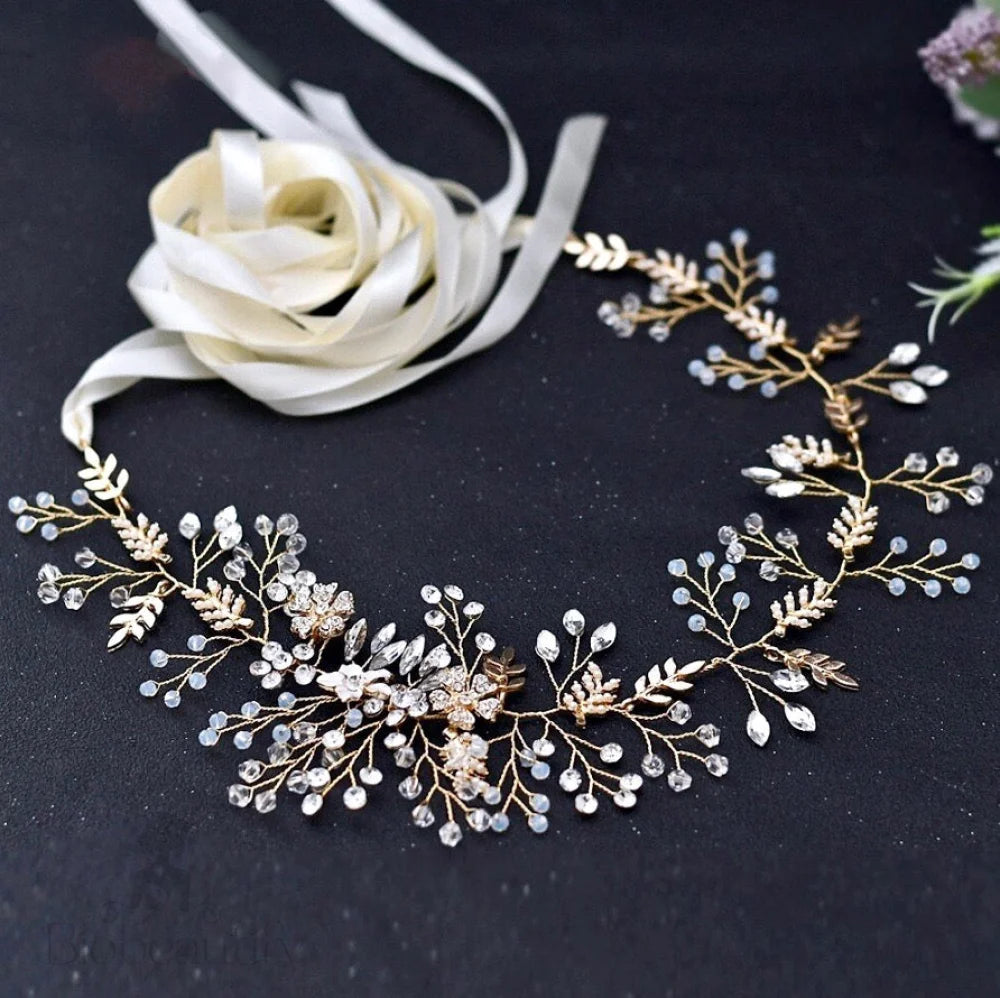 Wedding Accessories - Bohemian Crystal and Pearl Bridal Belt/Sash - Available in Gold and Silver