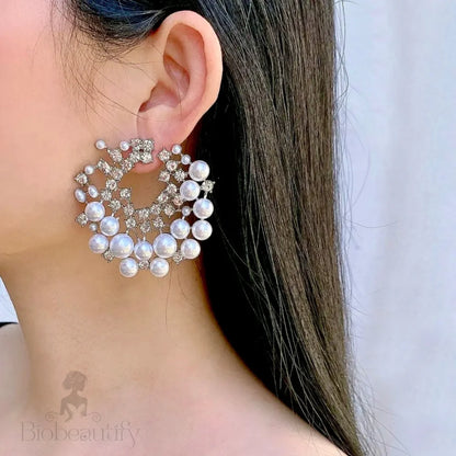 Selena Pearl And Cz Bridal Earrings