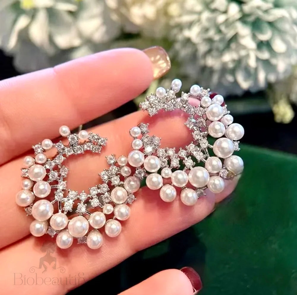 Selena Pearl And Cz Bridal Earrings