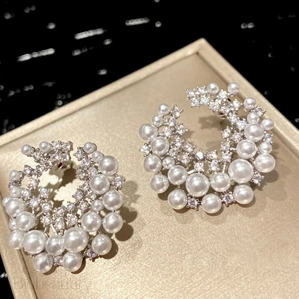 Selena Pearl And Cz Bridal Earrings