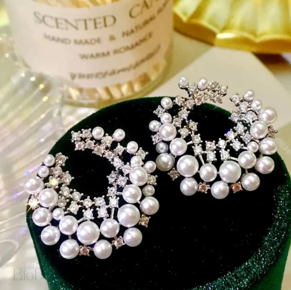 Selena Pearl And Cz Bridal Earrings