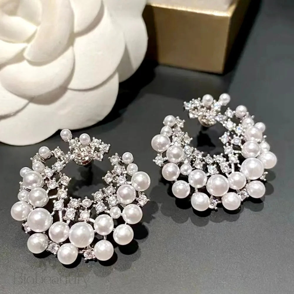 Selena Pearl And Cz Bridal Earrings