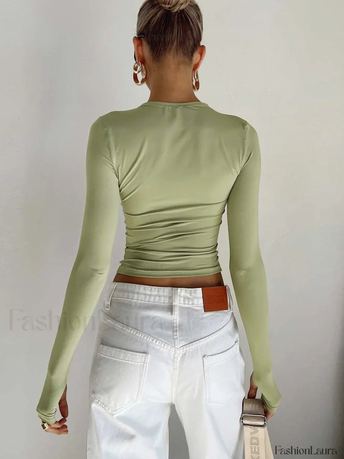 Semi Sheer Long Sleeve Crop Top T Shirts
