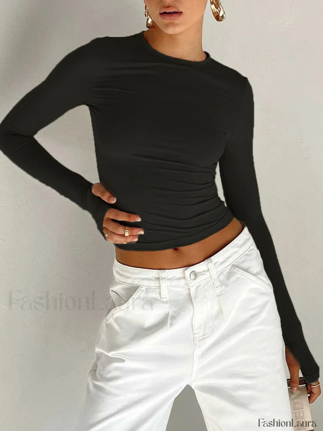 Semi Sheer Long Sleeve Crop Top T Shirts