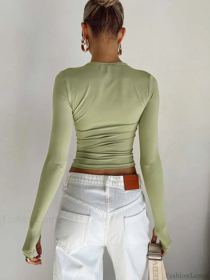 Semi Sheer Long Sleeve Crop Top T Shirts