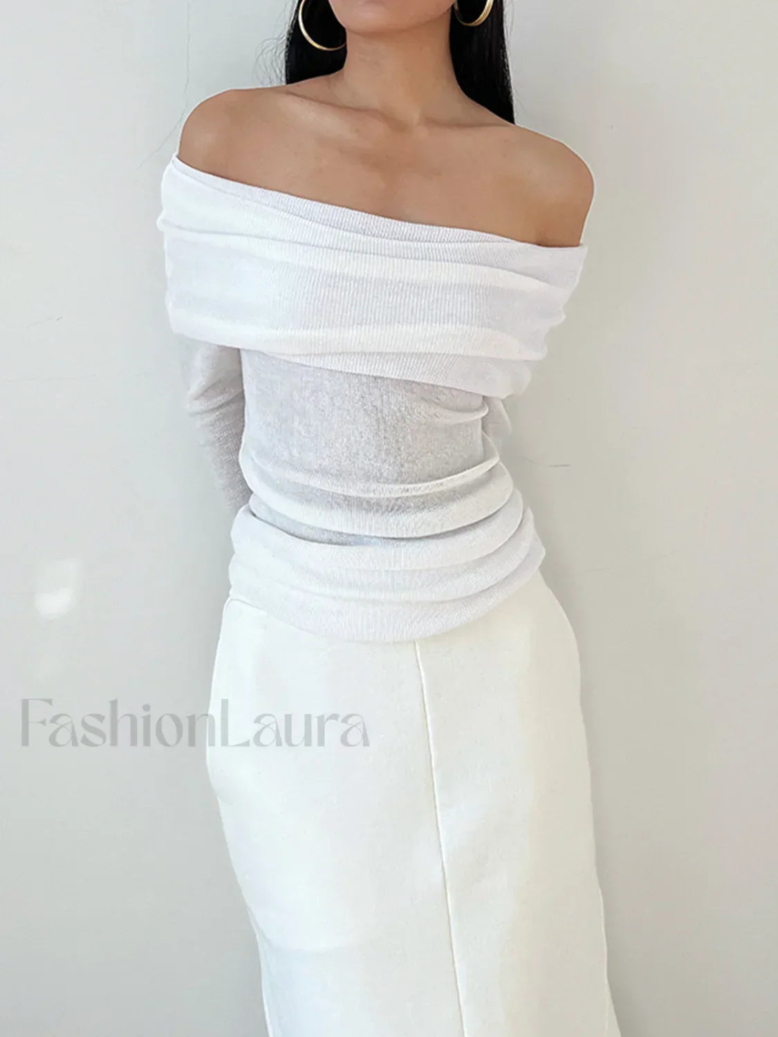 Semi Sheer Overfold Off Shoulder Shirt T Shirts