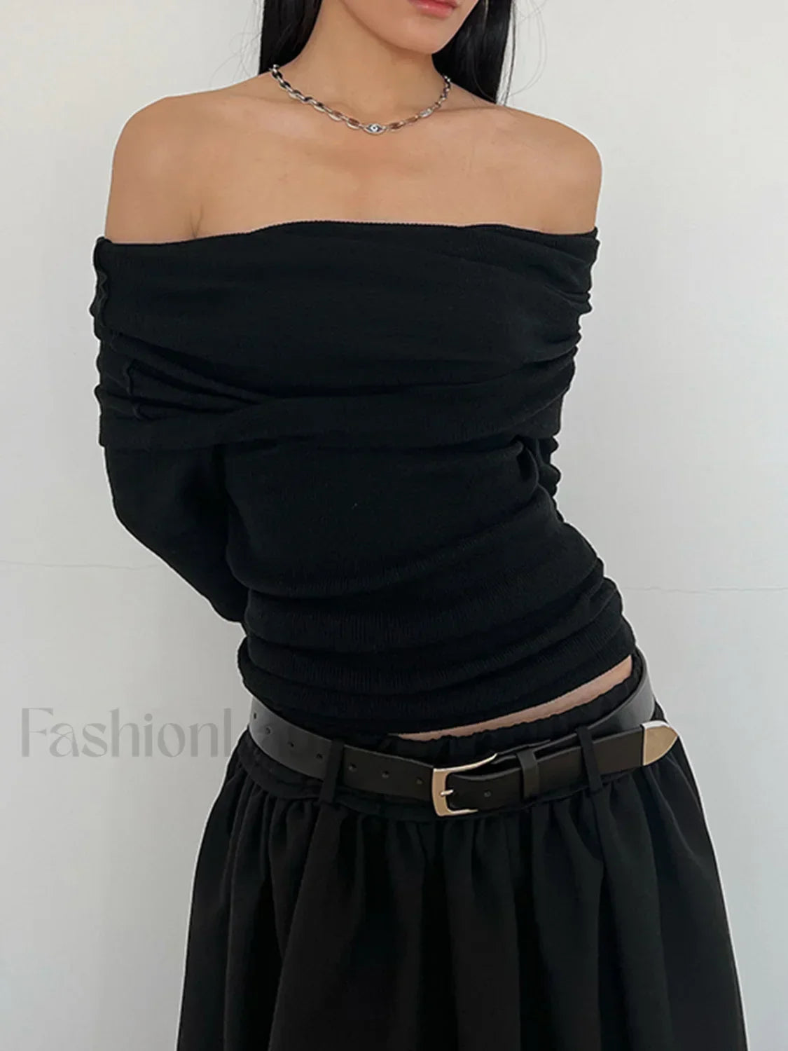 Semi Sheer Overfold Off Shoulder Shirt T Shirts