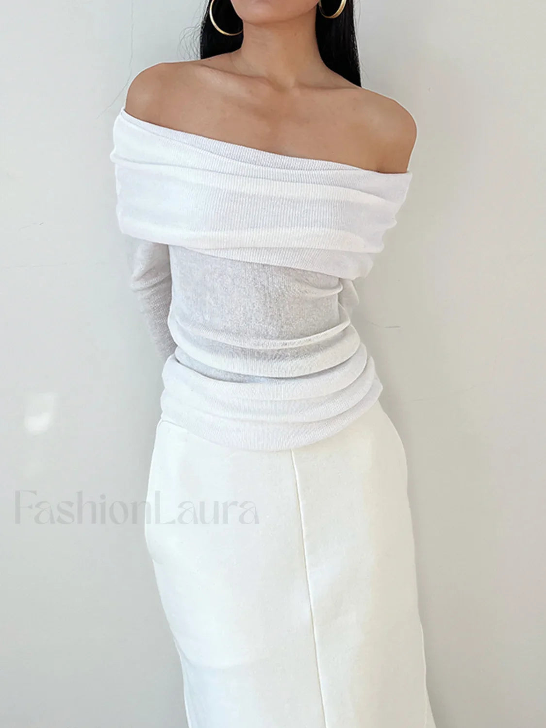 Semi Sheer Overfold Off Shoulder Shirt T Shirts