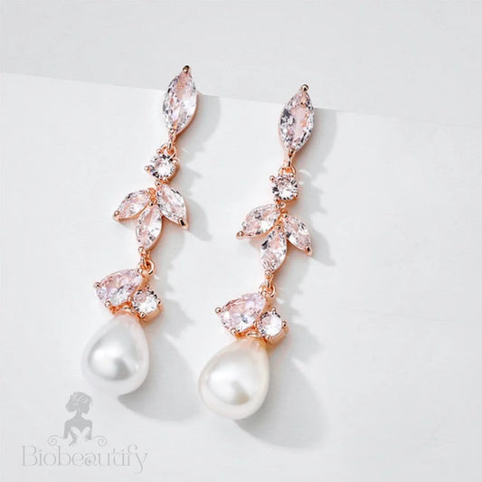 Wedding Jewelry - Pearl and Cubic Zirconia Bridal Earrings - Available in Rose Gold and Silver