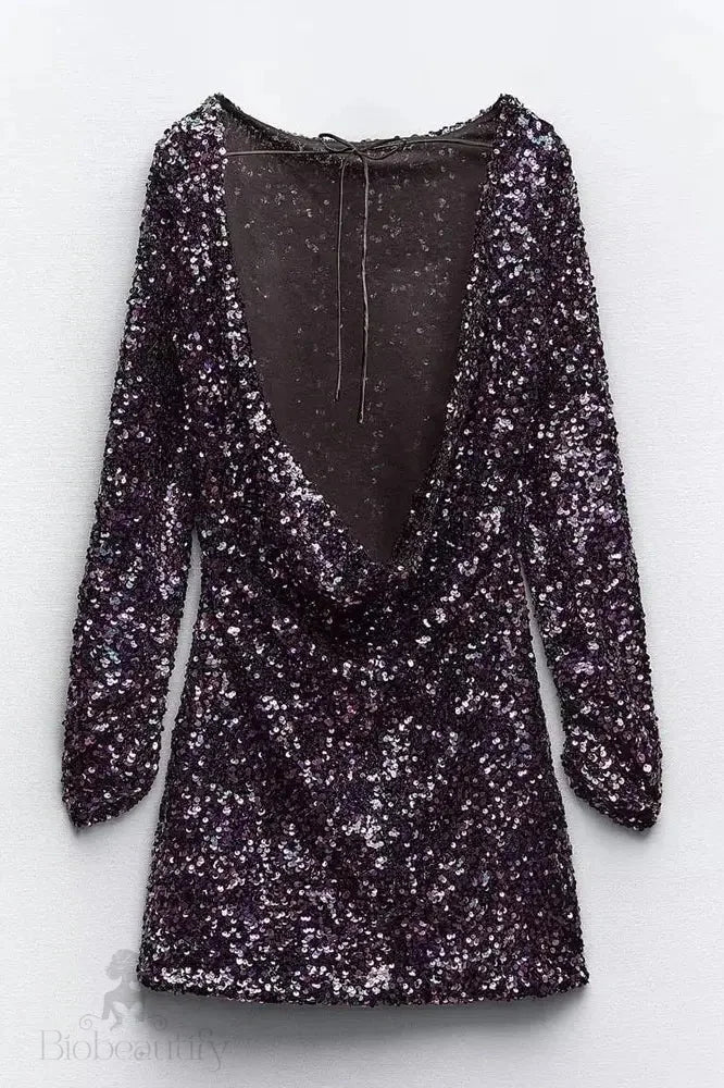 Sequin Backless Mini Dress