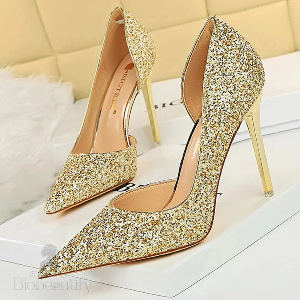 Sequin Cloth Gold Silver Woman Pumps For Wedding With Sexy High Heels