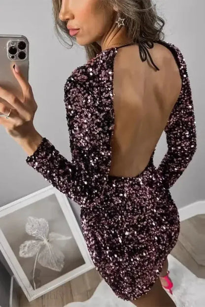 Sequin Mini Dress With Backless Design