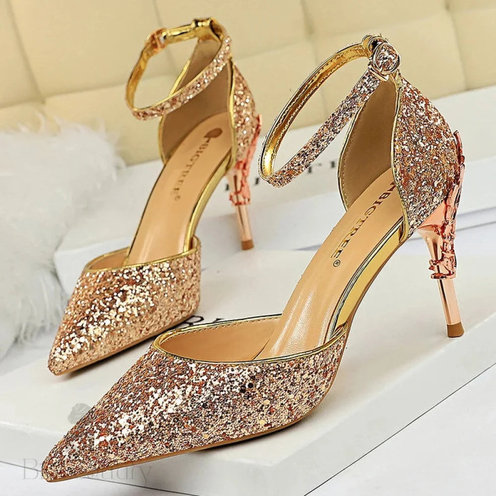 Sequin Wedding Pumps With Metal Decoration - 7.5Cm Stilettos