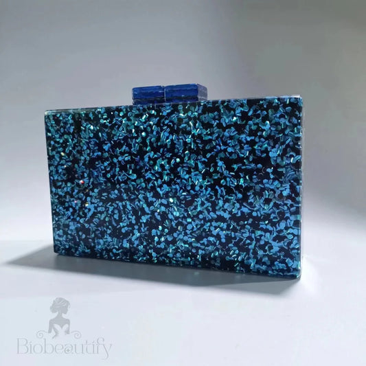 Sequined Acrylic Clutch Bag By Denise Blue