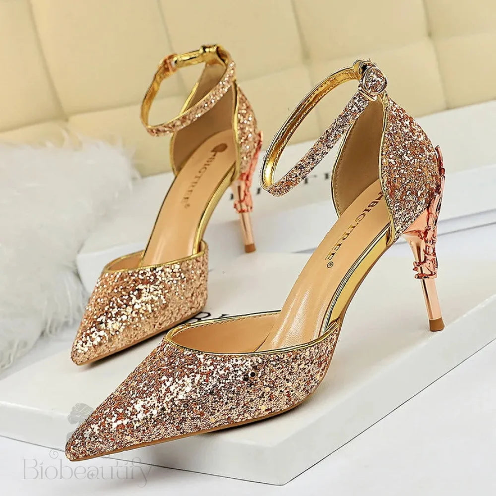 Sequined High Heel Stiletto Pumps In Gold And Silver