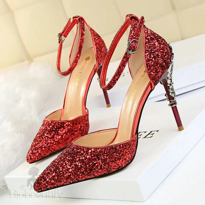 Sequined High Heel Stiletto Pumps In Gold And Silver