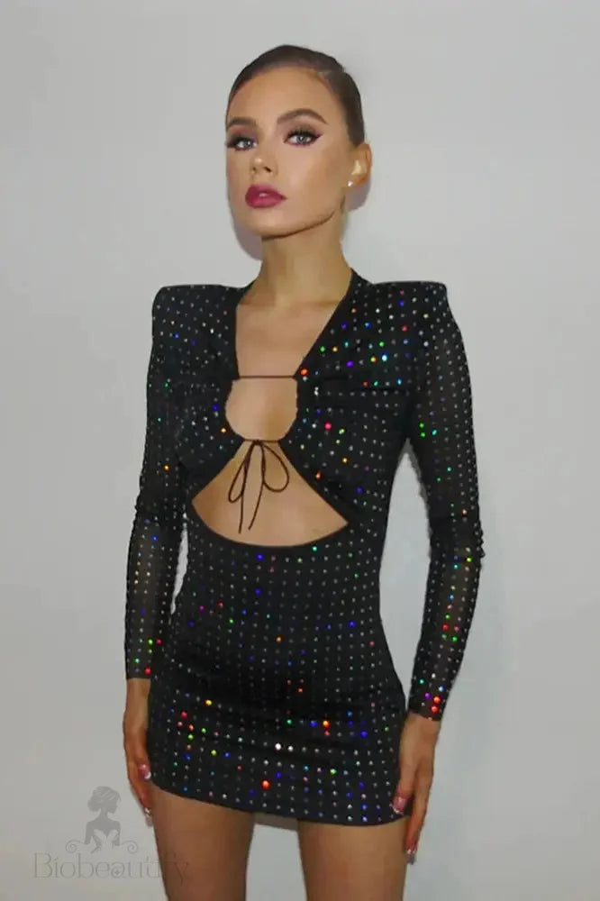 Sequined Mini Dress With Hollow Straps