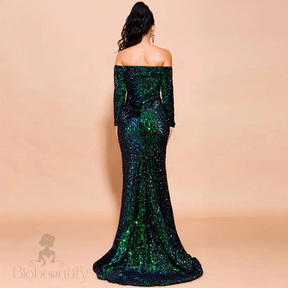 Sequins Party Dress With Strapless Long Sleeves