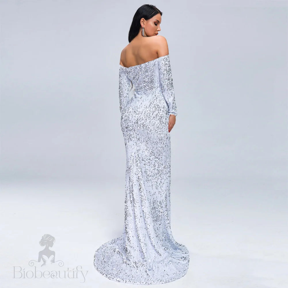 Sequins Party Dress With Strapless Long Sleeves