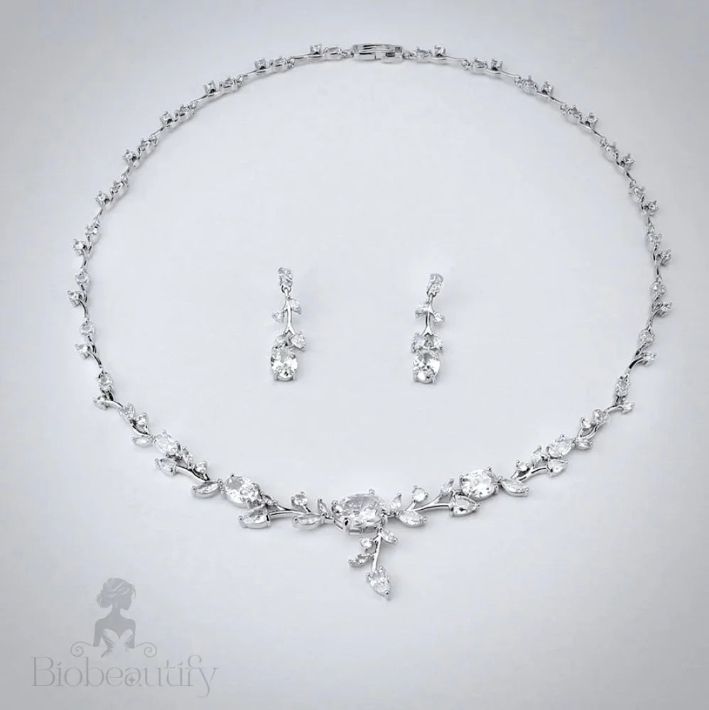 Seraphina Silver Vine Bridal Jewelry Set With Cubic Zirconia