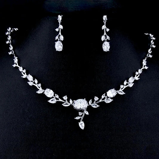 Seraphina Silver Vine Bridal Jewelry Set With Cubic Zirconia