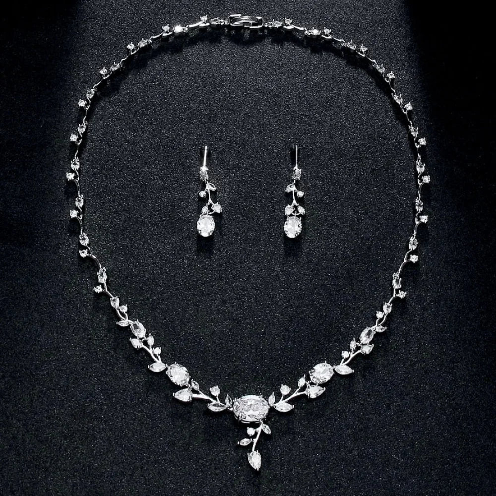 Seraphina Silver Vine Bridal Jewelry Set With Cubic Zirconia