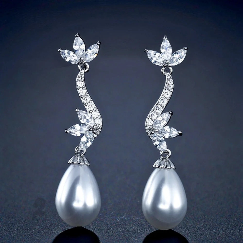 Serena Pearl And Cz Bridal Earrings