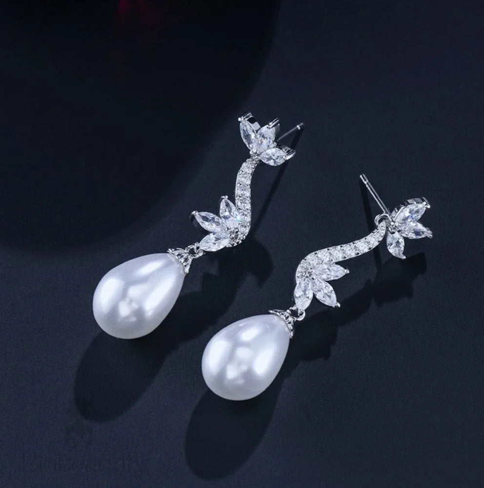 Serena Pearl And Cz Bridal Earrings