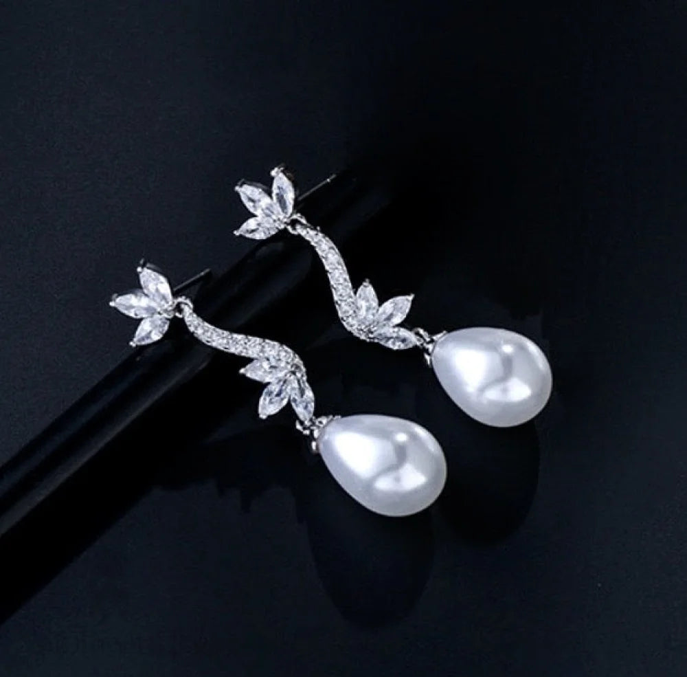 Serena Pearl And Cz Bridal Earrings