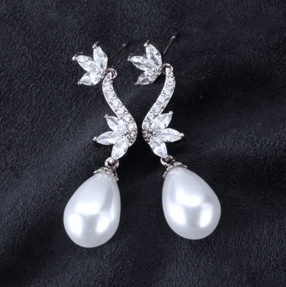 Serena Pearl And Cz Bridal Earrings