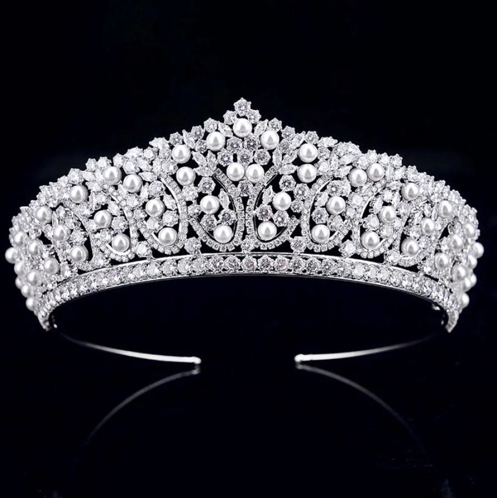 Serenity Silver Pearl And Zirconia Bridal Tiara