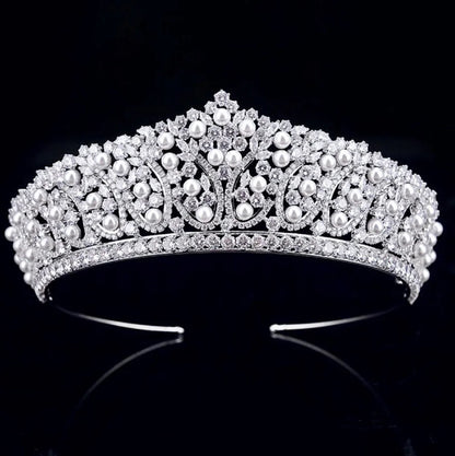 Serenity Silver Pearl And Zirconia Bridal Tiara