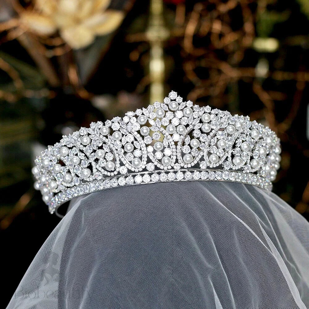 Serenity Silver Pearl And Zirconia Bridal Tiara