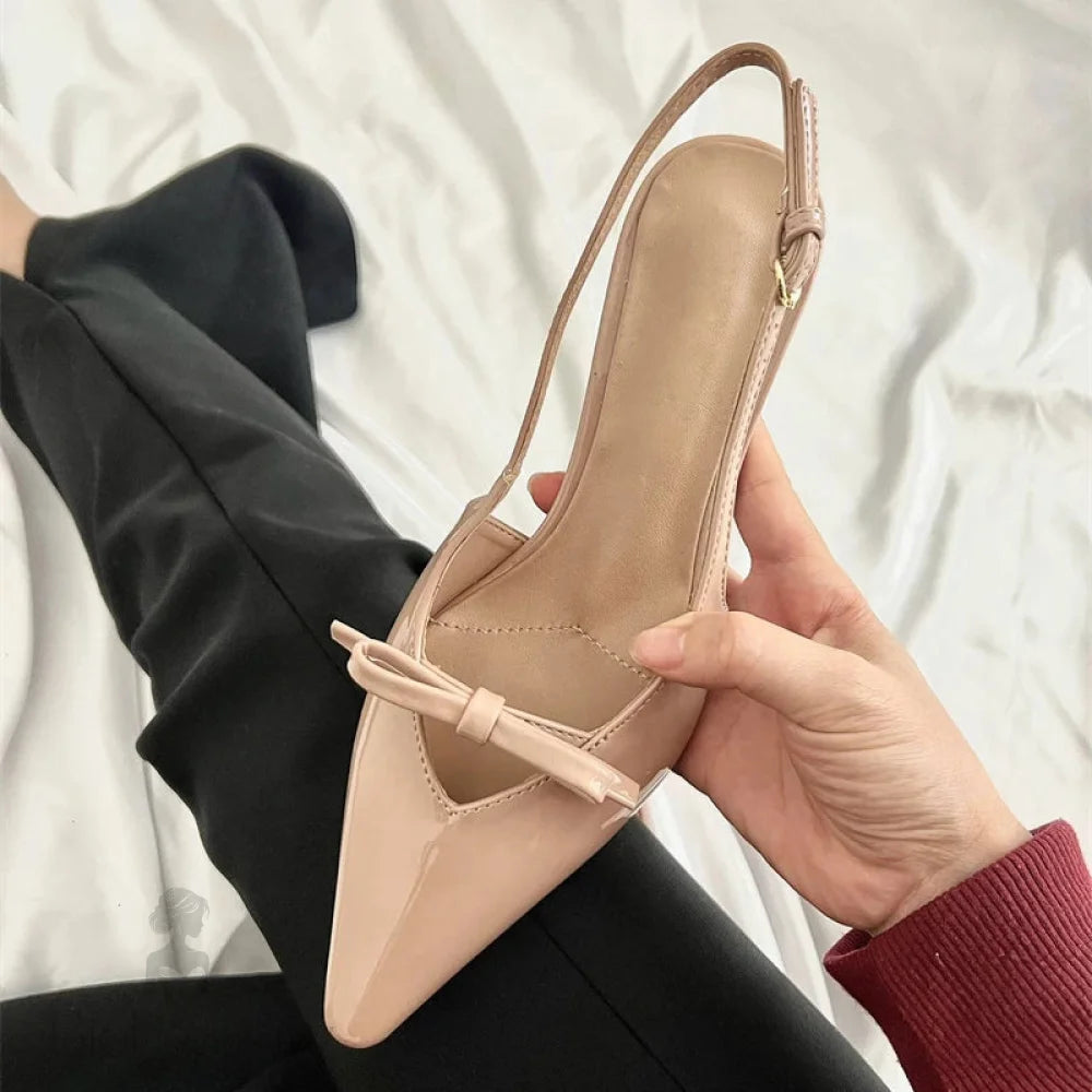 Sexy Butterfly-Knot Pointed Toe Pumps With Low Thin Heels For Women By Fashion Designer