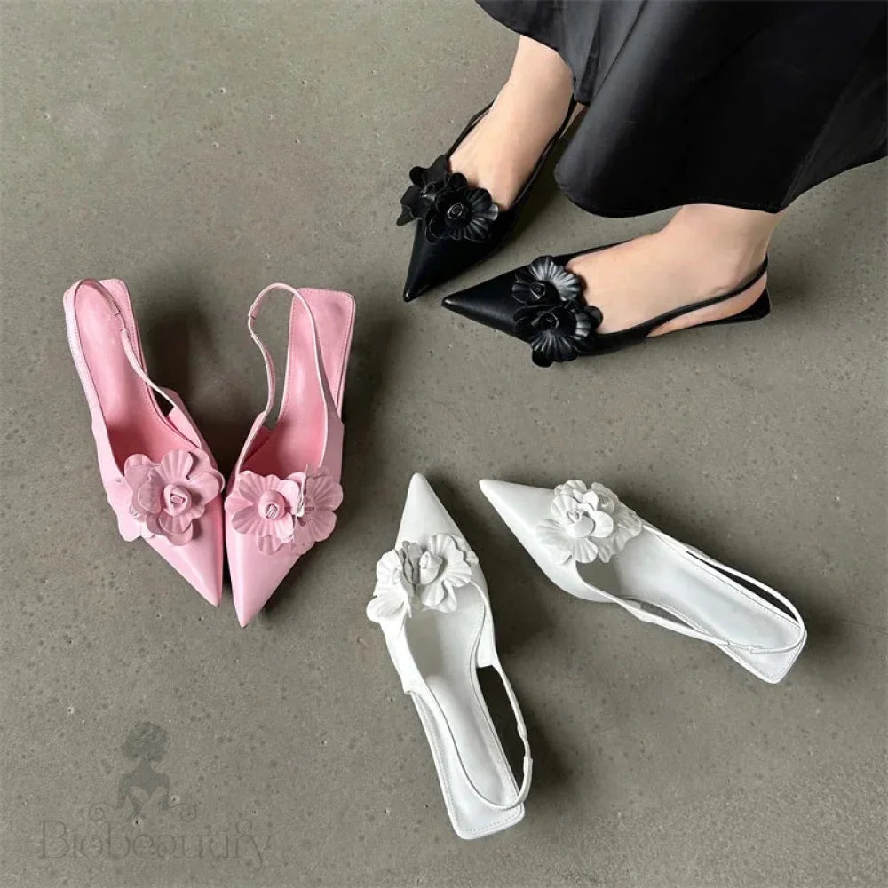 Sexy Flower Pointed Toe Thin Low Heels Pumps For Women