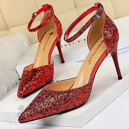 Sexy High Heels Sequins Women Pumps Fashion Wedding Shoes Hollow