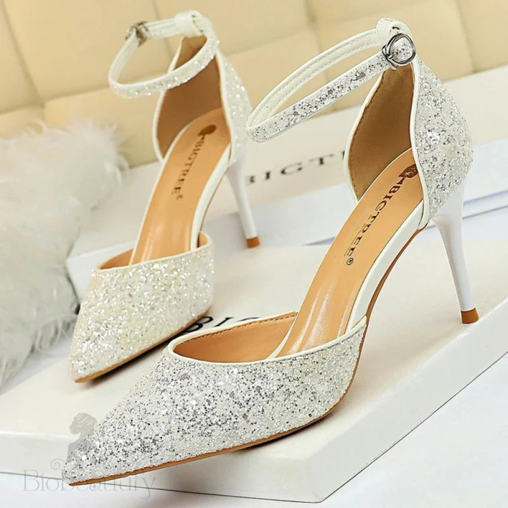 Sexy High Heels Sequins Women Pumps Fashion Wedding Shoes Hollow