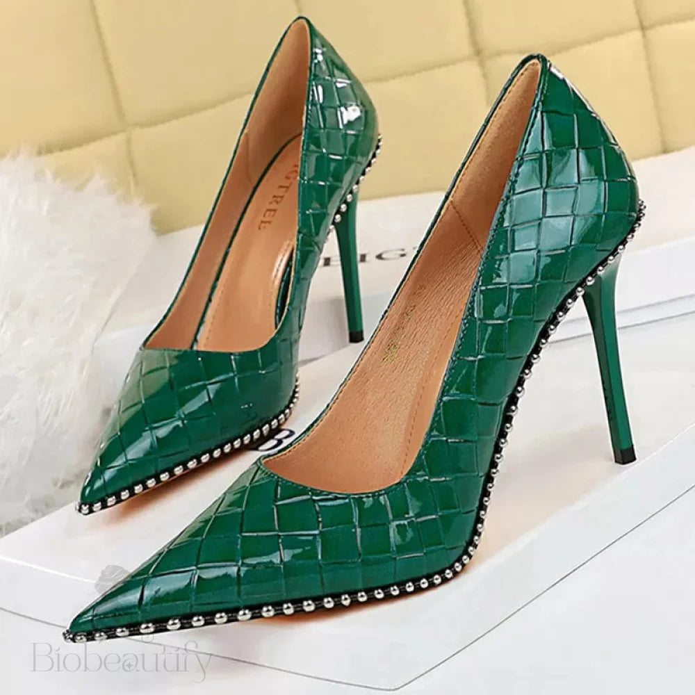 Sexy Party Rivet Woman Pumps - High Heels Stiletto In Pu Leather