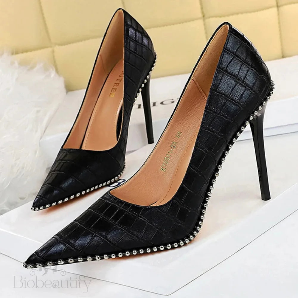 Sexy Party Rivet Woman Pumps - High Heels Stiletto In Pu Leather