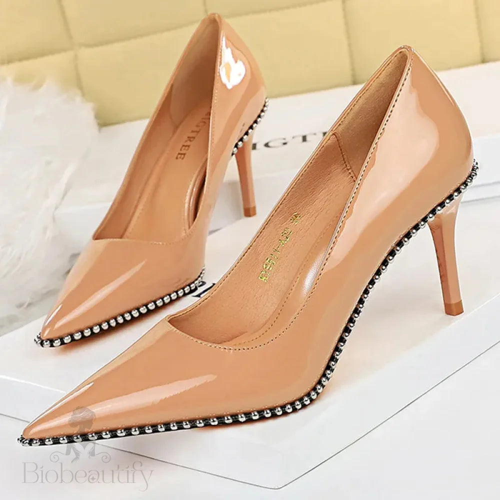 Sexy Party Rivet Woman Pumps - High Heels Stiletto In Pu Leather