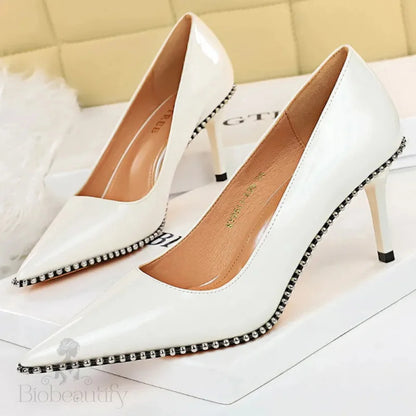 Sexy Party Rivet Woman Pumps - High Heels Stiletto In Pu Leather