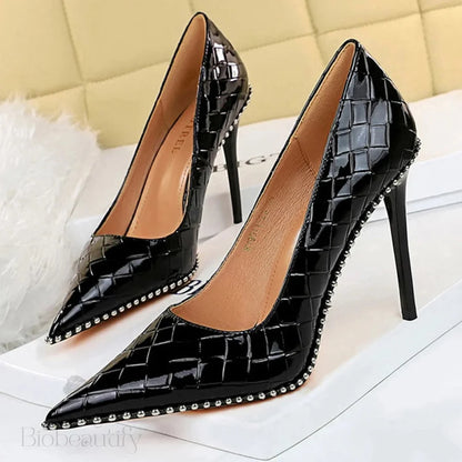 Sexy Party Rivet Woman Pumps - High Heels Stiletto In Pu Leather