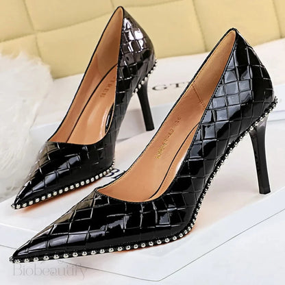 Sexy Party Rivet Woman Pumps - High Heels Stiletto In Pu Leather