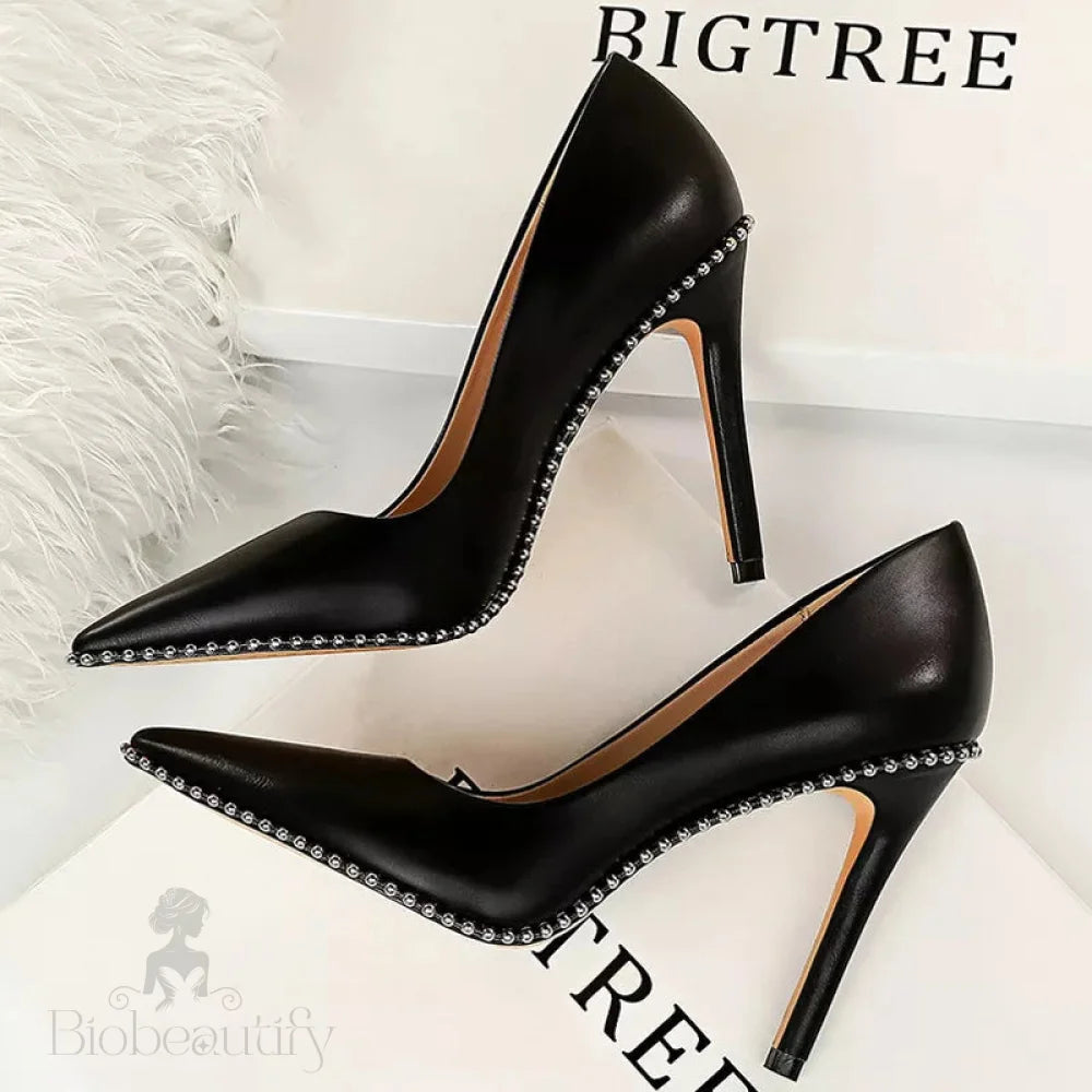 Sexy Party Rivet Woman Pumps - High Heels Stiletto In Pu Leather