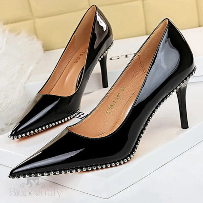 Sexy Party Rivet Woman Pumps - High Heels Stiletto In Pu Leather